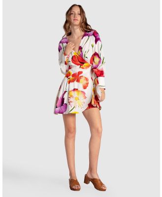 Belle & Bloom - The Dancer Longsleeve Mini Wrap Dress - Printed Dresses (red) The Dancer Longsleeve Mini Wrap Dress