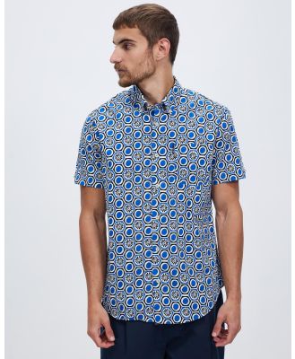 Ben Sherman - Short Sleeve Block Geo Print Shirt - Shirts & Polos (Blue) Short Sleeve Block Geo Print Shirt