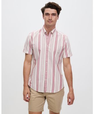 Ben Sherman - Yarn Dye Stripe SS Mod Shirt - Shirts & Polos (Raspberry) Yarn Dye Stripe SS Mod Shirt
