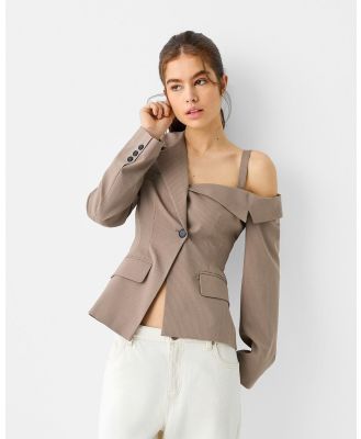 Bershka - Asymmetric Blazer With Strap - Coats & Jackets (Sand) Asymmetric Blazer With Strap