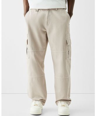 Bershka - Cotton Cargo Pants With Contrast Seams - Pants (Sand) Cotton Cargo Pants With Contrast Seams