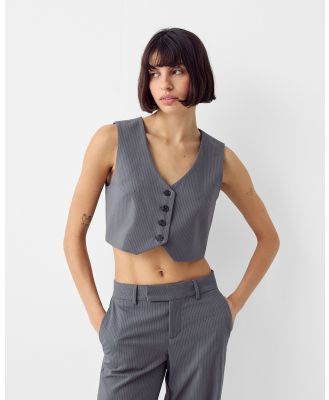 Bershka - Cropped Tailored Vest - Coats & Jackets (Dark grey) Cropped Tailored Vest