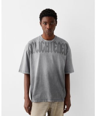 Bershka - Faded Oversize Fit T shirt With Print - T-Shirts & Singlets (Grey) Faded Oversize Fit T-shirt With Print