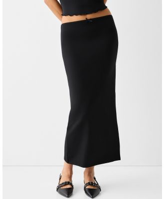 Bershka - Nylon Blend Midi Skirt With Bow Detail - Skirts (Black) Nylon Blend Midi Skirt With Bow Detail