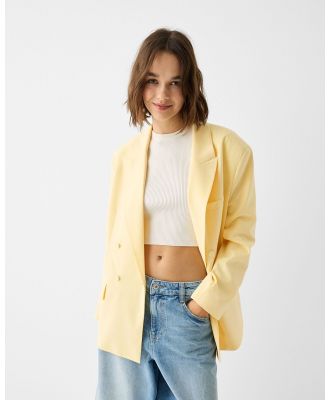 Bershka - Oversize Double breasted Blazer With Covered Buttons - Coats & Jackets (Yellow) Oversize Double-breasted Blazer With Covered Buttons
