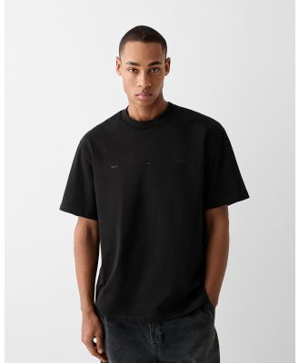 Bershka - Printed Boxy Fit Short Sleeve T shirt - T-Shirts & Singlets (Black) Printed Boxy Fit Short Sleeve T-shirt