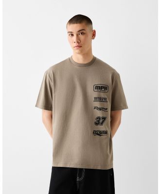 Bershka - Printed Boxy fit Short Sleeve T shirt - T-Shirts & Singlets (Brown) Printed Boxy-fit Short Sleeve T-shirt