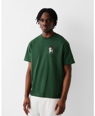 Bershka - Printed Boxy Fit Short Sleeve T shirt - T-Shirts & Singlets (Green) Printed Boxy Fit Short Sleeve T-shirt