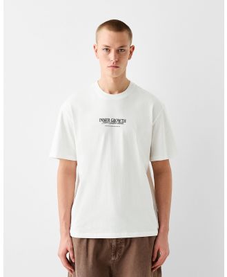 Bershka - Printed Boxy fit Short Sleeve T shirt - T-Shirts & Singlets (Off white) Printed Boxy-fit Short Sleeve T-shirt