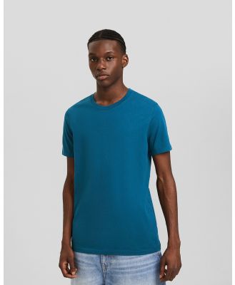 Bershka - Regular fit Short Sleeve T shirt - T-Shirts & Singlets (Blue) Regular-fit Short Sleeve T-shirt