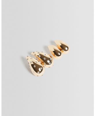 Bershka - Set Of 2 Pairs Of Embellished Earrings - Jewellery (Gold) Set Of 2 Pairs Of Embellished Earrings