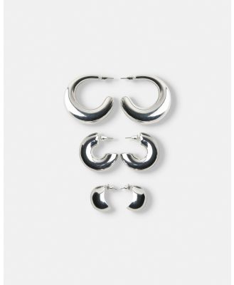 Bershka - Set Of 3 Pairs Of Thick Hoop Earrings - Jewellery (Silver) Set Of 3 Pairs Of Thick Hoop Earrings