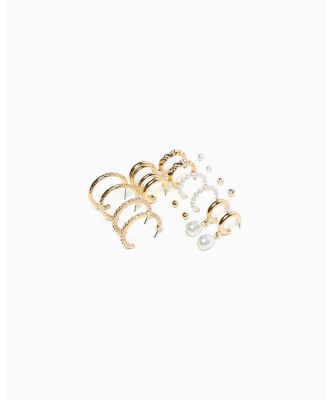 Bershka - Set Of 9 Faux Pearl Rhinestone Hoop Earrings - Jewellery (Gold) Set Of 9 Faux Pearl Rhinestone Hoop Earrings