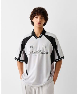 Bershka - Short Sleeve Sporty Jacquard T shirt - T-Shirts & Singlets (Grey) Short Sleeve Sporty Jacquard T-shirt