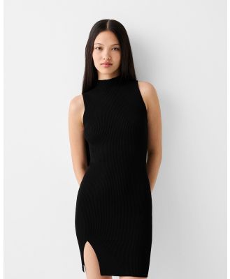 Bershka - Sleeveless Knit High Neck Mini Dress - Dresses & Onesies (Black) Sleeveless Knit High Neck Mini Dress