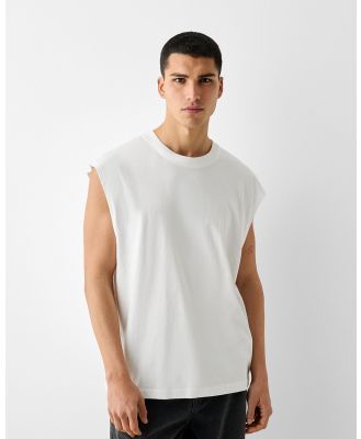 Bershka - Sleeveless Oversize T shirt - T-Shirts & Singlets (Off white) Sleeveless Oversize T-shirt