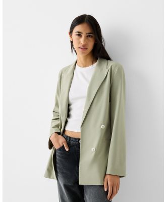 Bershka - Slim fit Flowing Double breasted Blazer - Coats & Jackets (Green) Slim-fit Flowing Double-breasted Blazer