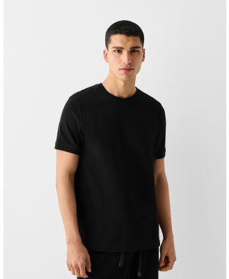 Bershka - Textured Short Sleeve T shirt - T-Shirts & Singlets (Black) Textured Short Sleeve T-shirt