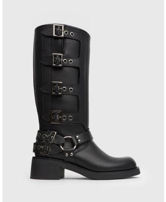 Betts - Hectic Tall Biker Boots - Knee-High Boots (Black) Hectic Tall Biker Boots