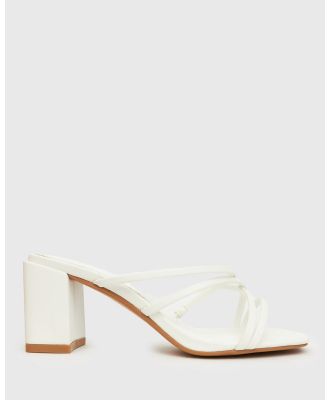 Betts - Larva Block Heel Strappy Mules - Mid-low heels (White) Larva Block Heel Strappy Mules