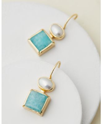 Bianc - Hillside Earrings - Jewellery (Gold Plated Sterling Silver Amazonite & Freshwater Pearl) Hillside Earrings