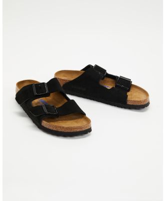 Birkenstock - Arizona Soft Footbed Suede Leather Narrow   Women's - Sandals (Black) Arizona Soft Footbed Suede Leather Narrow - Women's