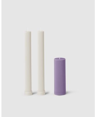 Black Blaze - Column Pillar Candle Combo - Candles (White Duo + Periwinkle Wide) Column Pillar Candle Combo