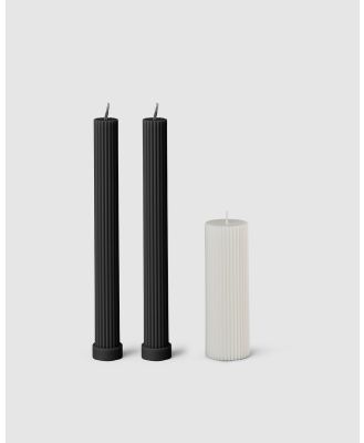 Black Blaze - Column Pillar Candle Combo - Home (Black Duo + White Wide) Column Pillar Candle Combo