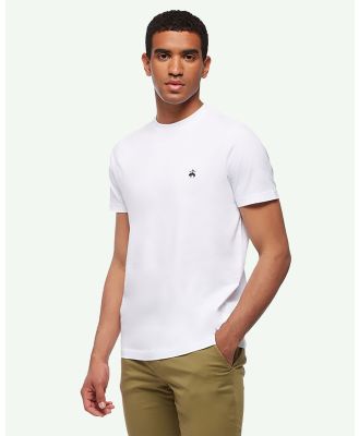 BROOKS BROTHERS - Washed Supima Cotton Logo Crewneck T Shirt - Short Sleeve T-Shirts (WHITE) Washed Supima Cotton Logo Crewneck T-Shirt