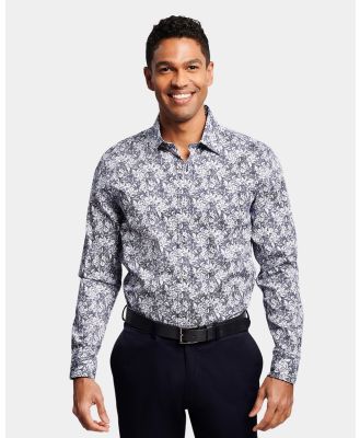 Brooksfield - Abstract Floral Print Slim Fit Dress Shirt - Shirts & Polos (Navy) Abstract Floral Print Slim Fit Dress Shirt