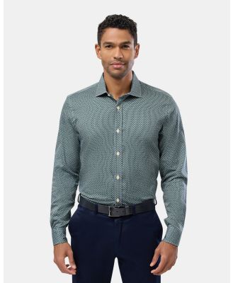 Brooksfield - Retro Print Slim Fit Shirt - Shirts & Polos (Green) Retro Print Slim Fit Shirt