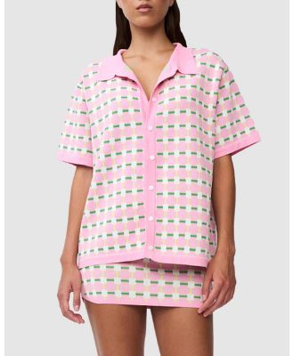 BY JOHNNY. - Checker Knit Shirt - Tops (Pink, Green & Yellow) Checker Knit Shirt