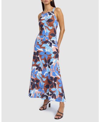 BY JOHNNY. - Ophelia Floral Bias Midi Dress - Printed Dresses (Navy Tan Brown Ivory) Ophelia Floral Bias Midi Dress