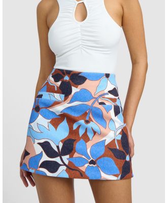 BY JOHNNY. - Ophelia Floral Mini Skirt - Skirts (Navy Tan Brown Ivory) Ophelia Floral Mini Skirt