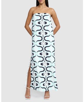 BY JOHNNY. - Utopian Floral Strapless Dress - Printed Dresses (Blue, Ivory & Black) Utopian Floral Strapless Dress