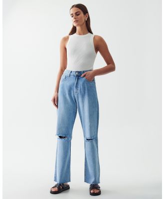Calli - Straight Rip Jeans - Jeans (Light Blue Wash) Straight Rip Jeans