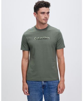 Calvin Klein - Double Flock Logo T Shirt - T-Shirts & Singlets (Thyme) Double Flock Logo T-Shirt