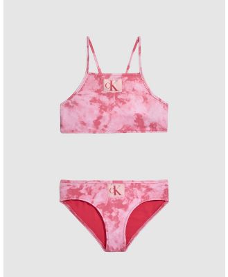 Calvin Klein - Girls Authentic Bralette Bikini Set - Bikini Set (Ck Tie Dye Pink Aop) Girls Authentic Bralette Bikini Set