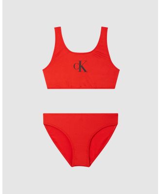 Calvin Klein - Girls CK Monogram Bralette Bikini Set - Bikini Set (Cajun Red) Girls CK Monogram Bralette Bikini Set