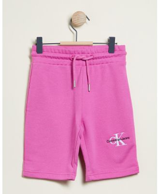 Calvin Klein Jeans - Monogram Off Placed Cycle Shorts   Teens - Shorts (Lucky Pink) Monogram Off Placed Cycle Shorts - Teens