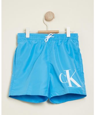 Calvin Klein - Medium Drawstring Shorts   Teens - Shorts (Blue Crush) Medium Drawstring Shorts - Teens
