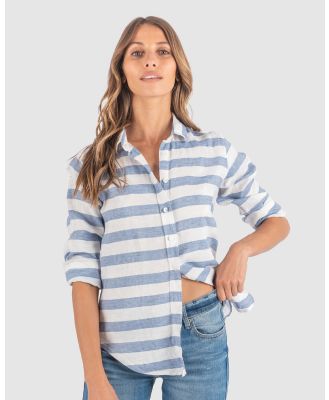 CAMIXA - IRIS Stripes Linen Shirt - Casual shirts (Blue Horizontal) IRIS Stripes Linen Shirt
