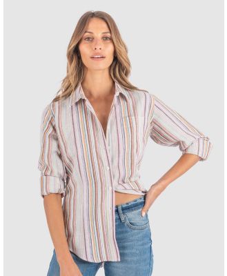 CAMIXA - IRIS Stripes Linen Shirt - Casual shirts (Pink & Brown) IRIS Stripes Linen Shirt