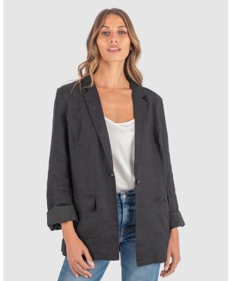 CAMIXA - Jackie Oversized Linen Blazer Jacket - Suits & Blazers (Black) Jackie Oversized Linen Blazer Jacket