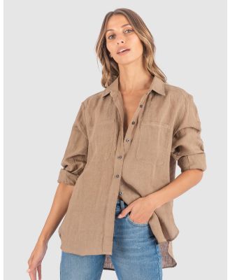 CAMIXA - Luna Oversize Linen Shirt - Casual shirts (Brown) Luna Oversize Linen Shirt