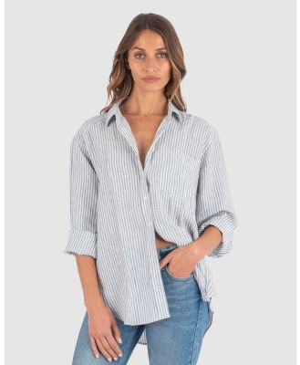 CAMIXA - Poppy Oversized Striped Linen Shirt - Casual shirts (Blue Stripes) Poppy Oversized Striped Linen Shirt