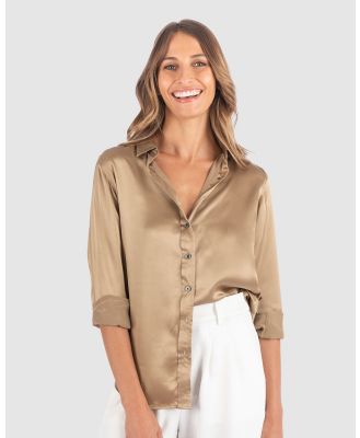 CAMIXA - Satin Silk Shirt - Shirts & Polos (Dark Gold) Satin Silk Shirt