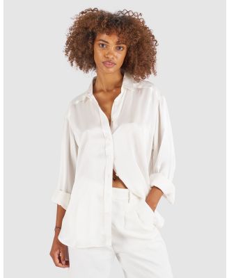 CAMIXA - Soie Satin Oversized Silk Shirt - Shirts & Polos (White) Soie Satin Oversized Silk Shirt
