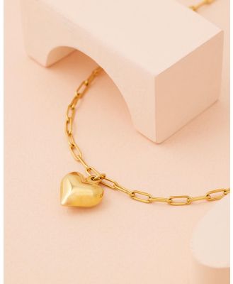 Carly Paiker - Amore Small Puffy Heart Paperclip Chain Pendant - Jewellery (Gold) Amore Small Puffy Heart Paperclip Chain Pendant