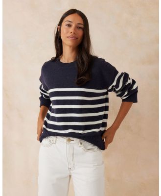 Ceres Life - Boxy Knit With Embroidery Navy - Jumpers & Cardigans (NAVY) Boxy Knit With Embroidery Navy